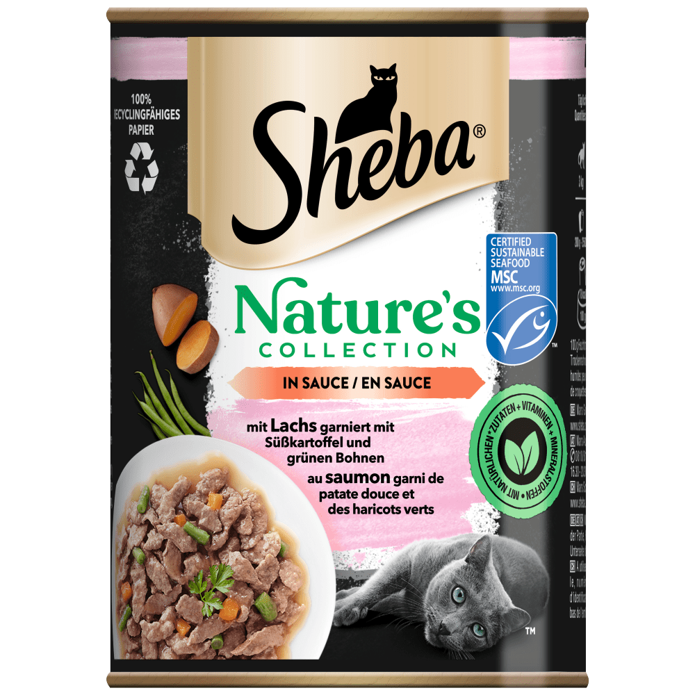 mit Lachs garniert mit Süßkartoffel und grünen Bohnen in Sauce 400g - Nature's Collection - 1