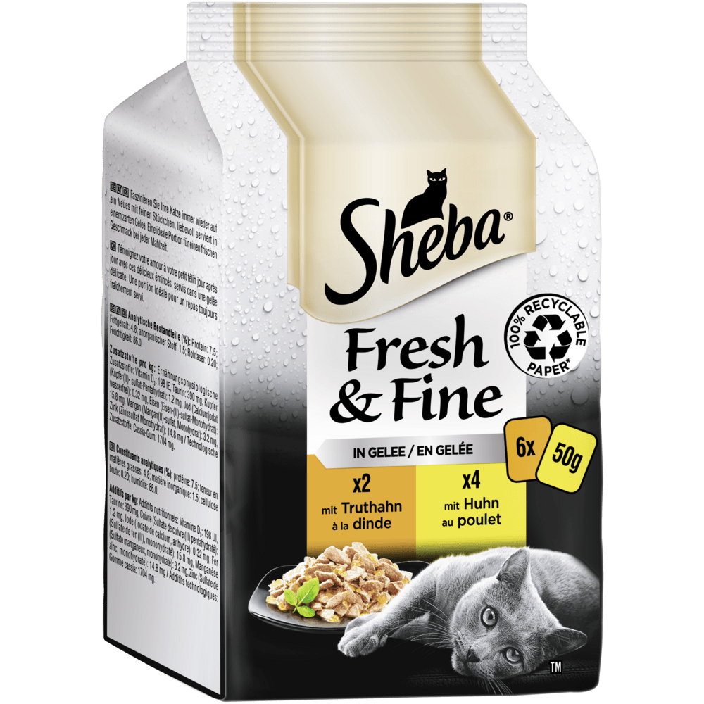 SHEBA® Fresh & Fine, Truthahn, Huhn & Geflügel in Gelee, Multipack 6 x 50g - 1