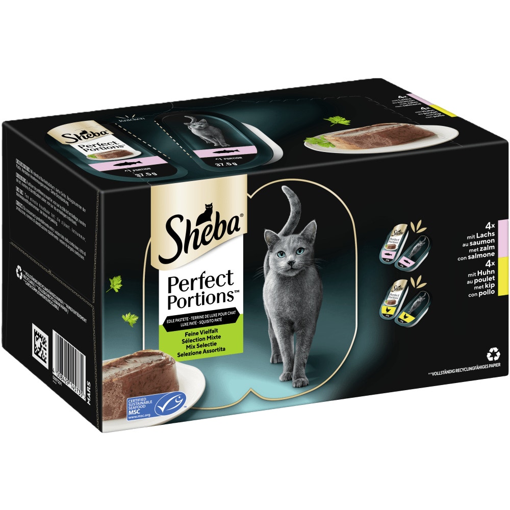 SHEBA® PERFECT PORTIONS™, Lachs MSC & Huhn in Pastete, 8 x 75g - 1