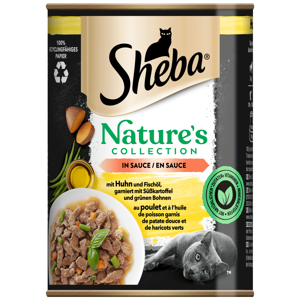 mit Huhn und Fischöl, garniert mit Süßkartoffel und grünen Bohnen in Sauce 400g - Nature's Collection - 1