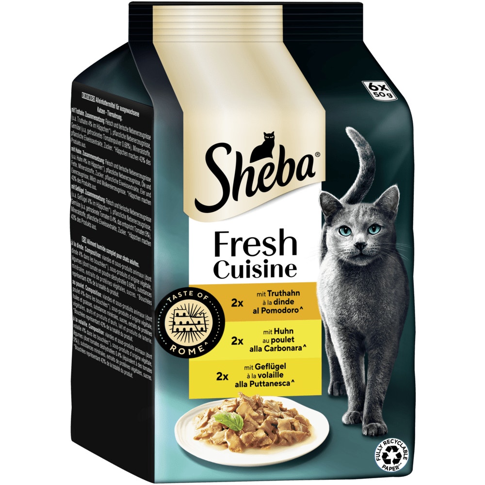 SHEBA® Fresh Cuisine Taste of Rome, Truthahn, Huhn & Geflügel in Sauce, Multipack 6 x 50g - 1