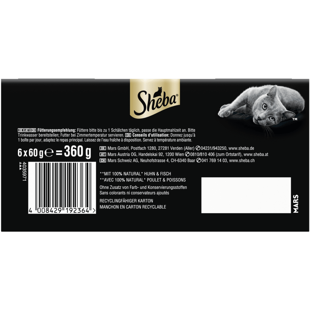 SHEBA® Filets Thunfisch & Huhn, Weißfisch, Geflügel & Lachs in Sauce ASC MSC, 6 x 60g - 3