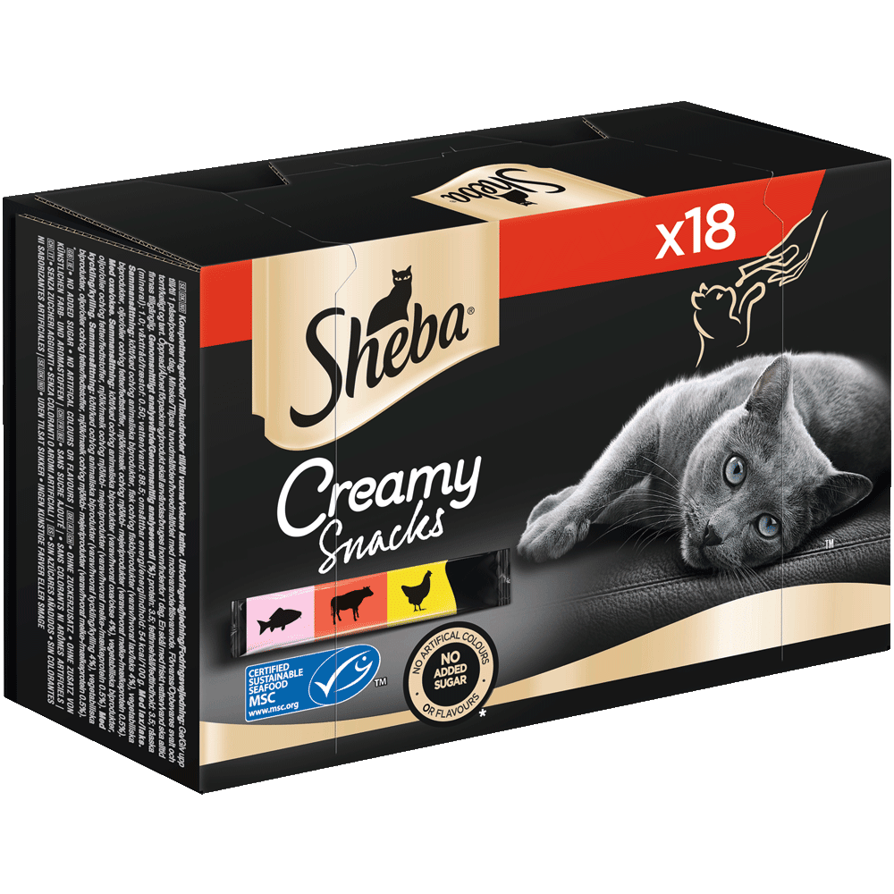 SHEBA® Creamy Snacks Rind, Huhn & Lachs MSC, 18 x 12g - 1