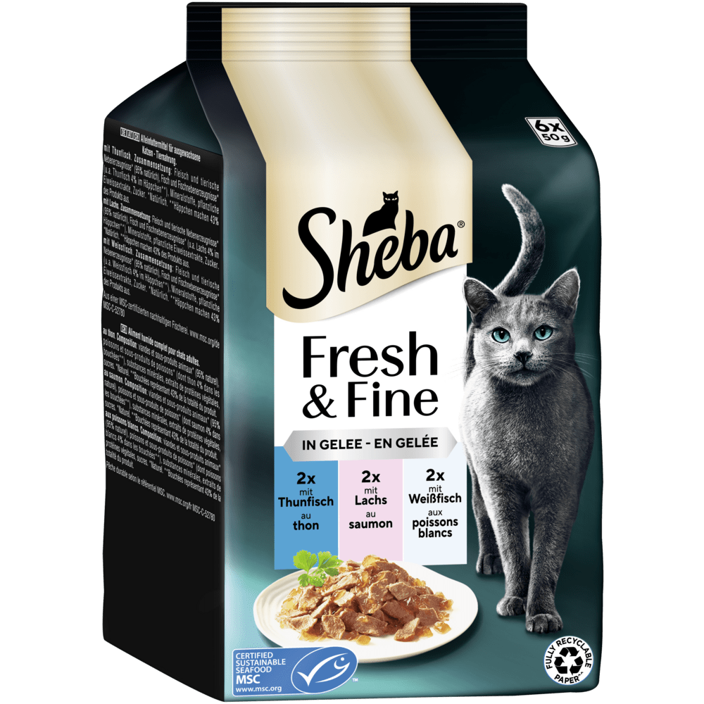 SHEBA® Fresh & Fine Thunfisch, Lachs & Weißfisch MSC in Gelee, 6 x 50g - 1
