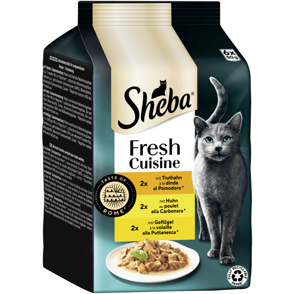 SHEBA® Fresh Cuisine Taste of Rome, Truthahn, Huhn & Geflügel in Sauce, 6 x 50g - 1