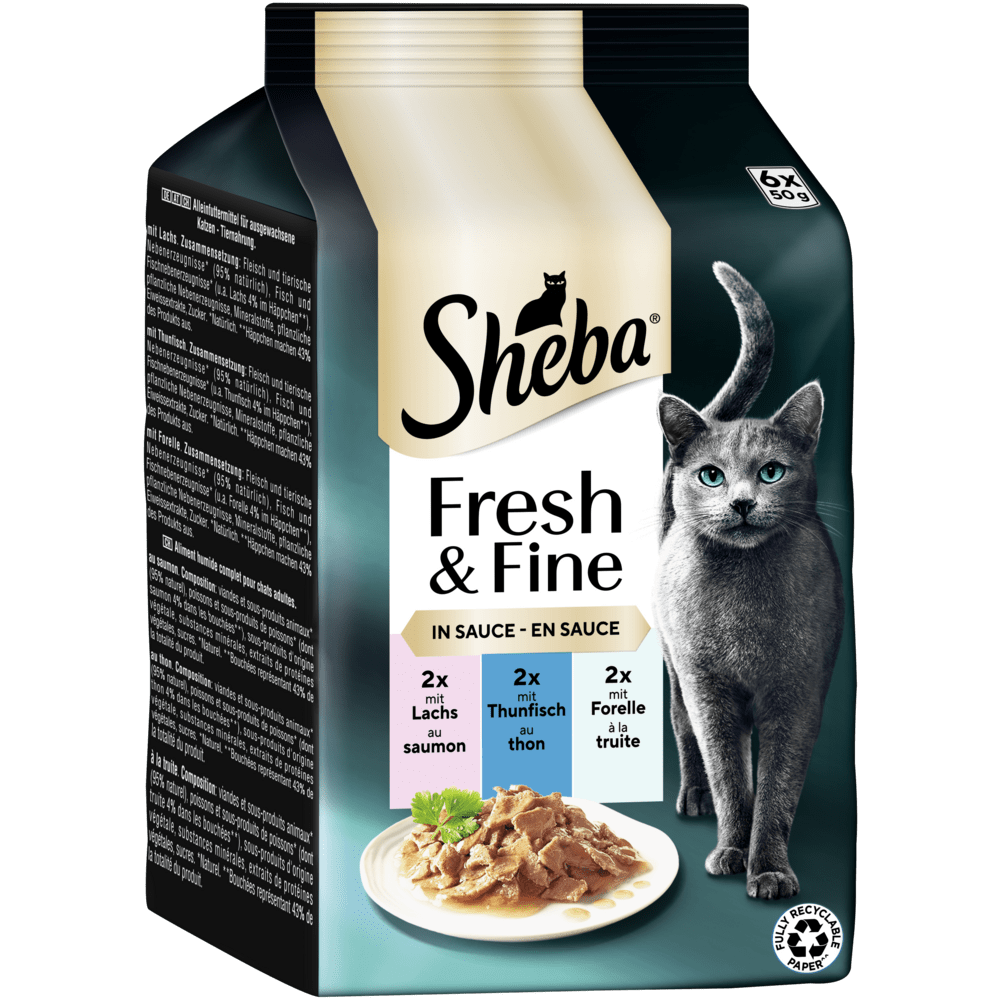 SHEBA® Fresh & Fine Lachs, Thunfisch & Forelle MSC in Sauce, 6 x 50g - 1