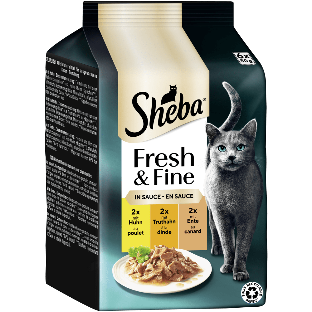 SHEBA® Fresh & Fine Huhn, Truthahn & Ente in Sauce, 6 x 50g - 1