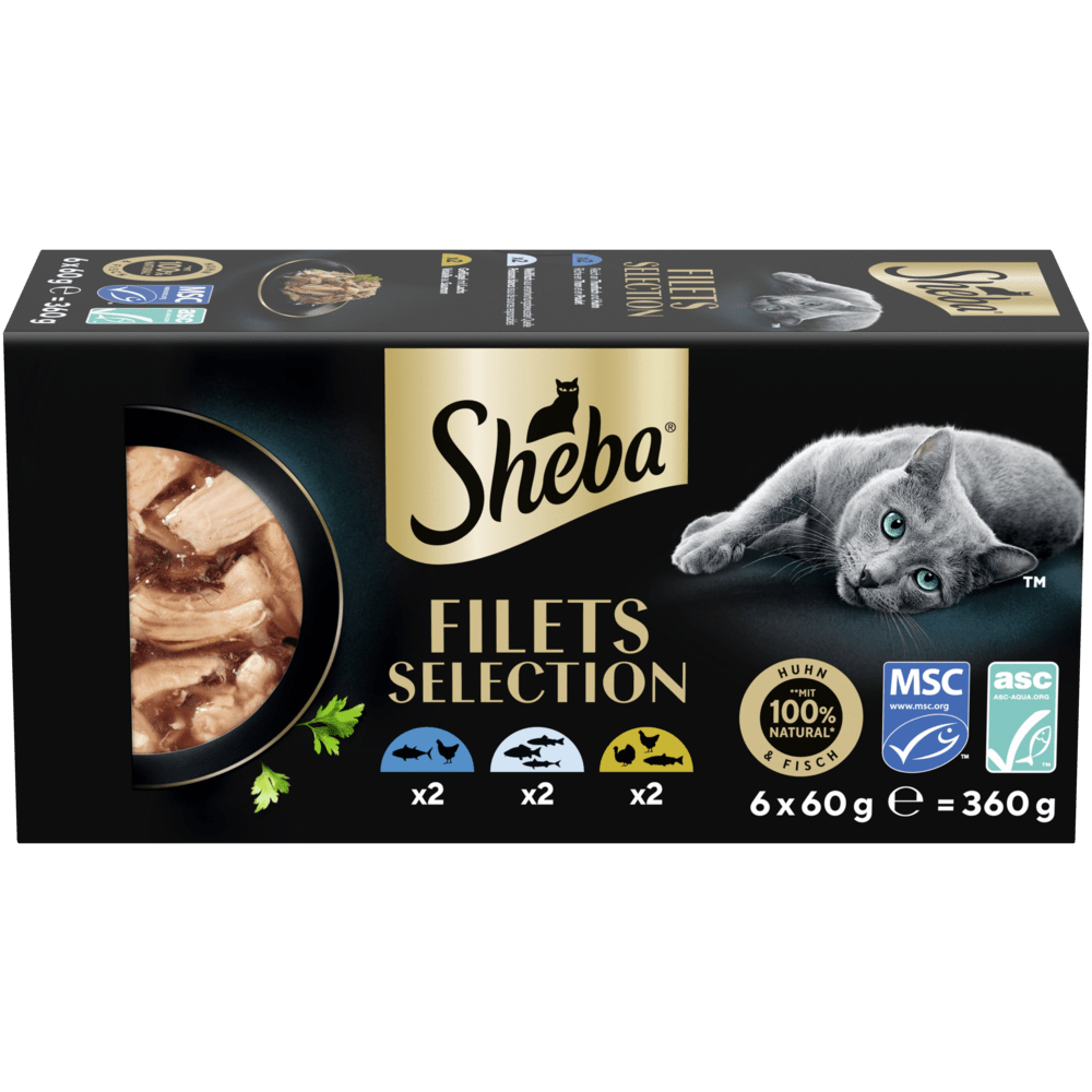 SHEBA® Filets Thunfisch & Huhn, Weißfisch, Geflügel & Lachs in Sauce ASC MSC, 6 x 60g - 1