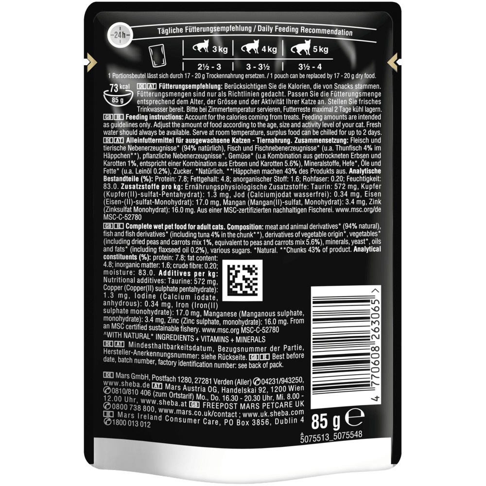 SHEBA® Nature's Collection Thunfisch & Leinöl garniert mit Karotten & Erbsen in Sauce, 85g - 2