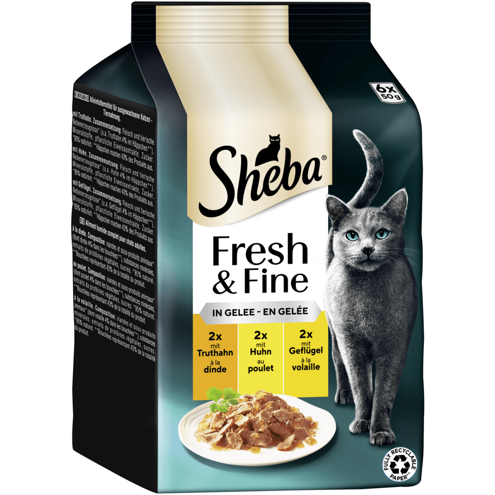 SHEBA® Fresh & Fine Truthahn, Huhn & Geflügel in Gelee, 6 x 50g - 1