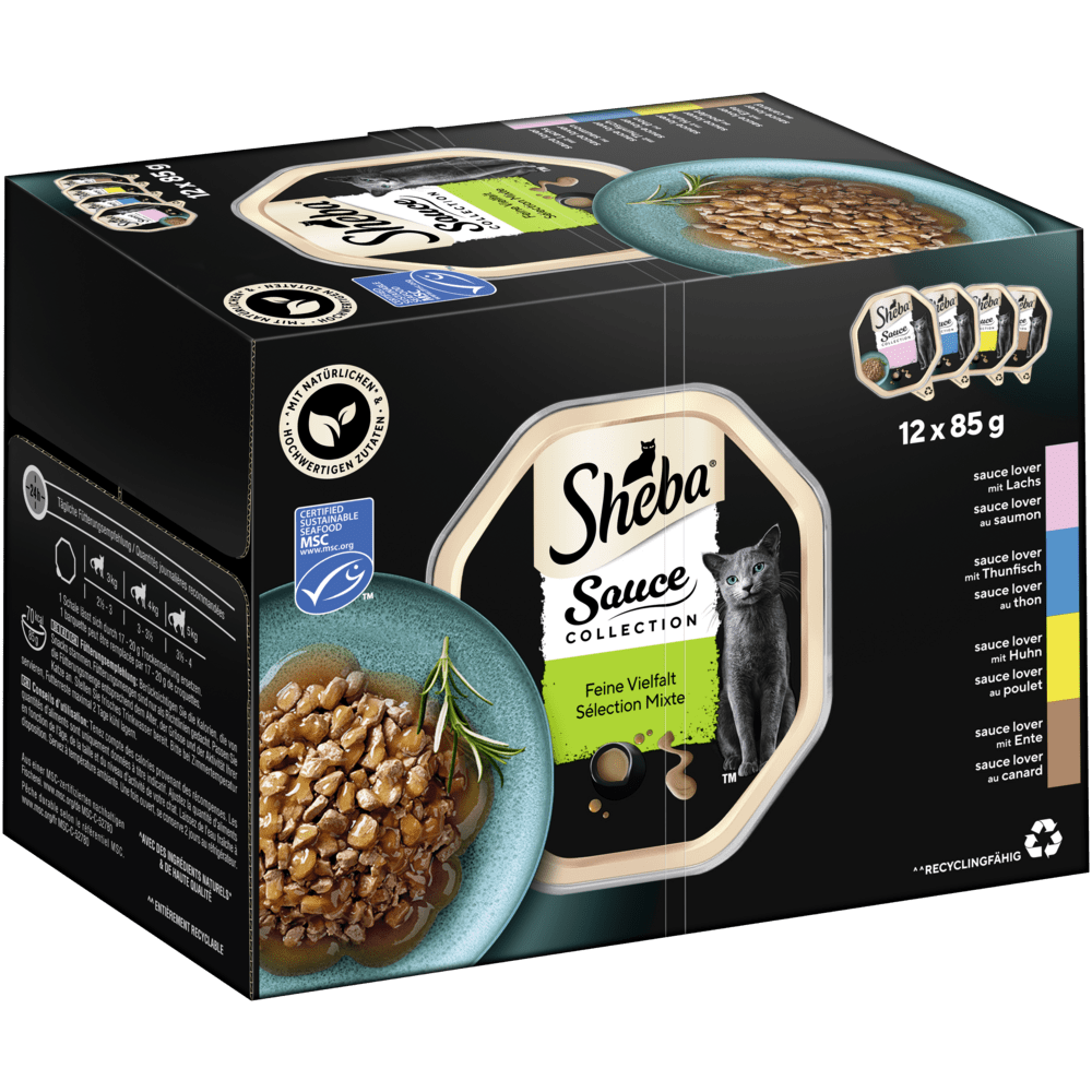SHEBA® Sauce Collection Feine Vielfalt MSC in Sauce, Schale 12 & 32 x 85g - 1