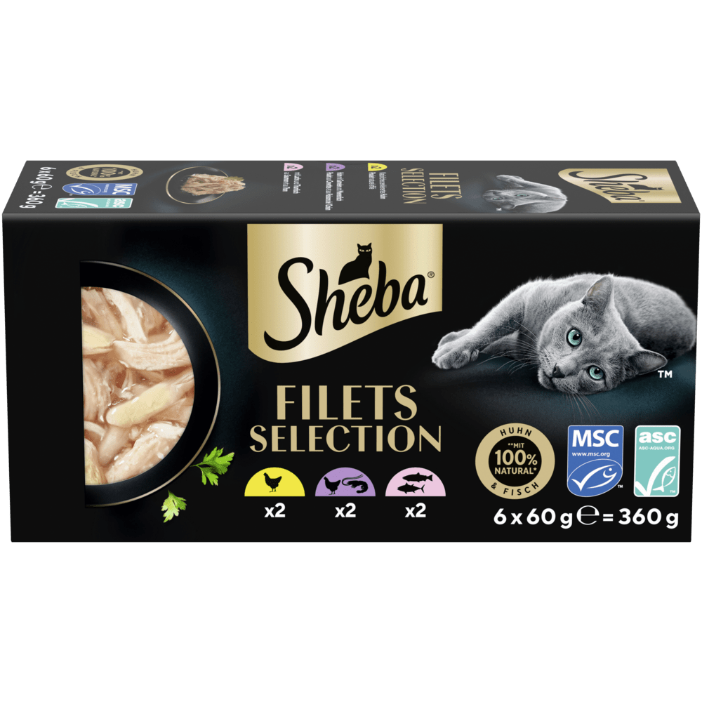 SHEBA® Filets Huhn, Garnelen & Meeresfisch, Lachs & Thunfisch, 6 x 60g - 1