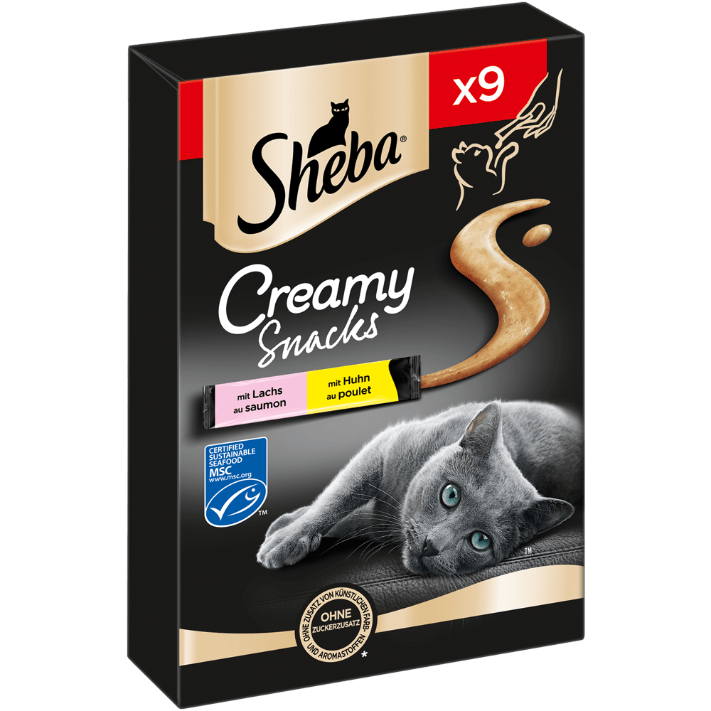 Creamy Snacks mit Lachs MSC und mit Huhn, Beutel Multipack