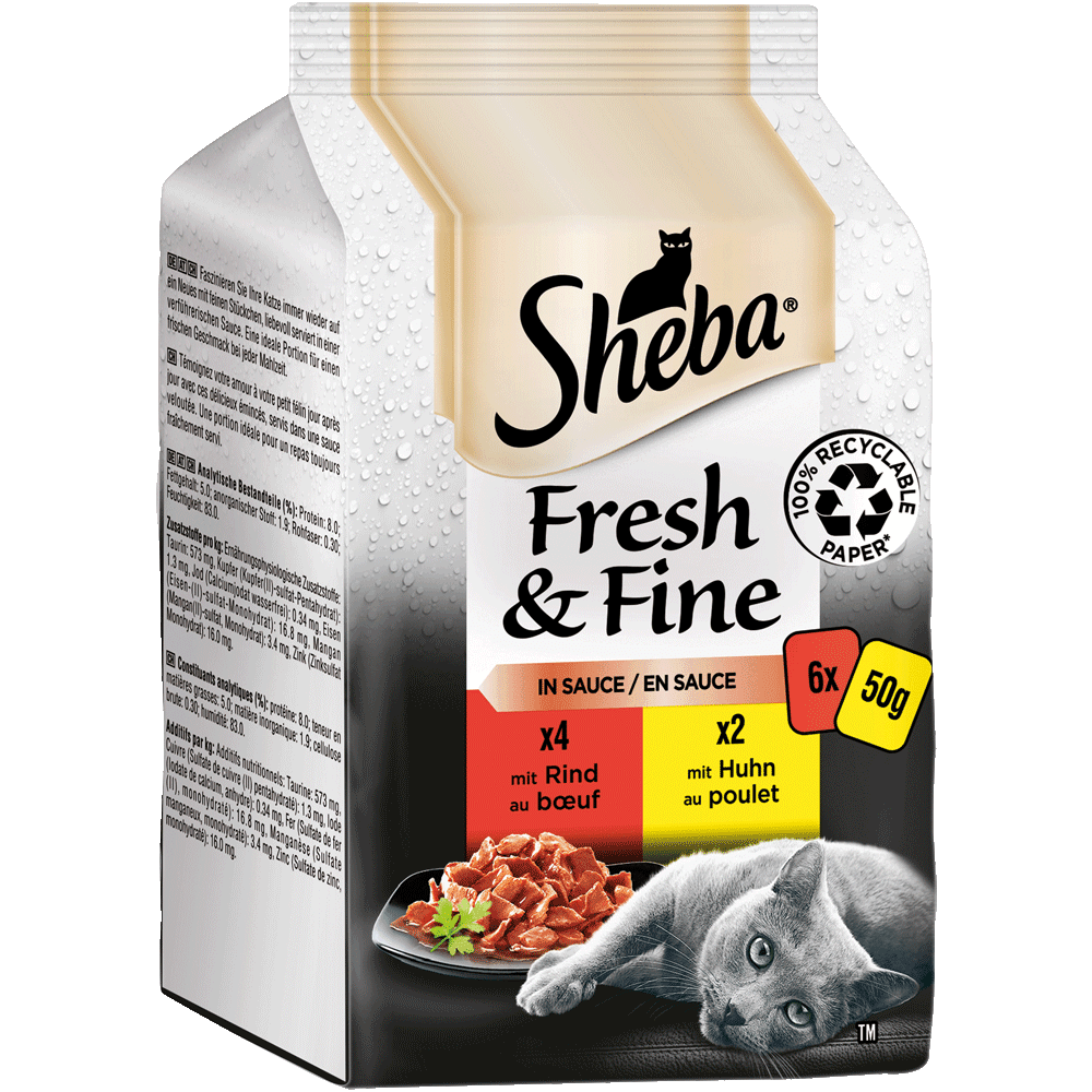 Fresh & Fine, Rind, Huhn & Lamm in Sauce, Multipack, Portionsbeutel
