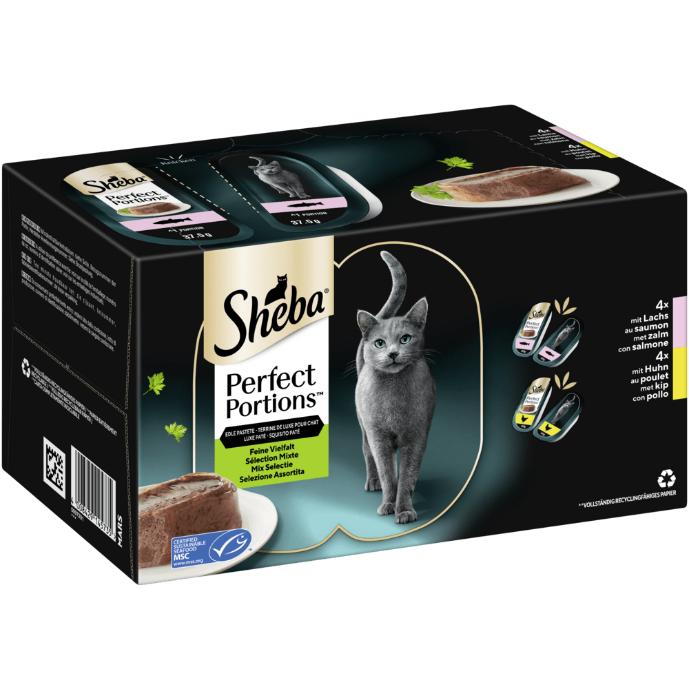 PERFECT PORTIONS™ mit Lachs MSC und mit Huhn in Pastete, Schale